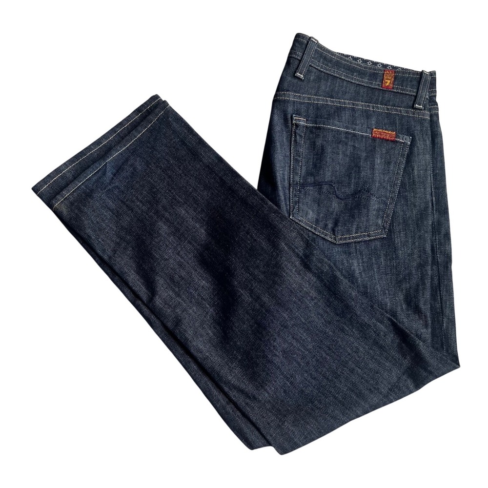 7 For All Mankind Standard Straight Leg Jeans Mens 33 Dark Indigo Denim USA Made